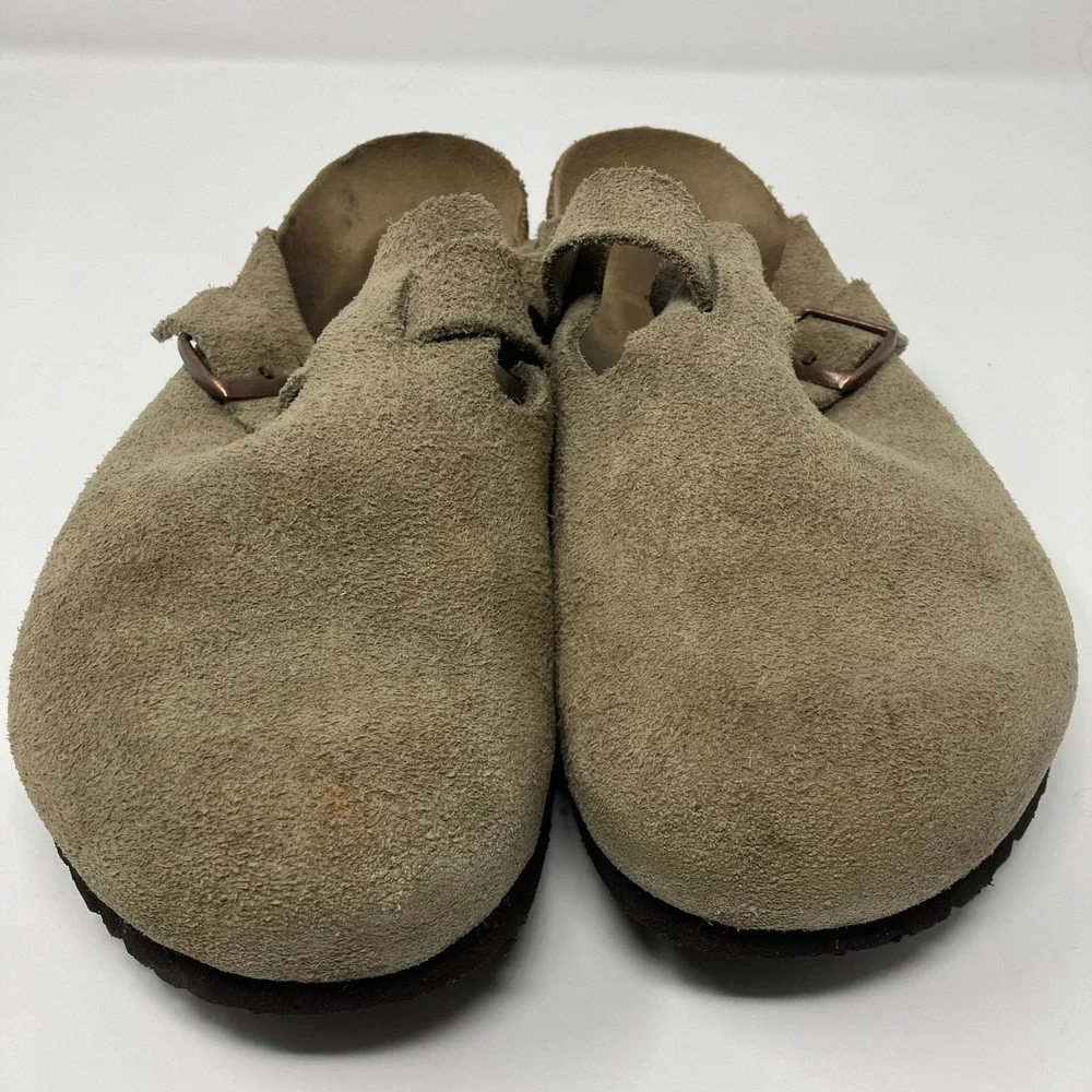 Birkenstock Mens 46 Boston Clogs Taupe Suede Soft Footbed Buckle Made in Germany